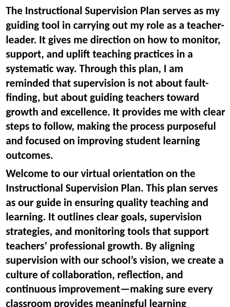 Instructional Supervision Plan Overview | PDF