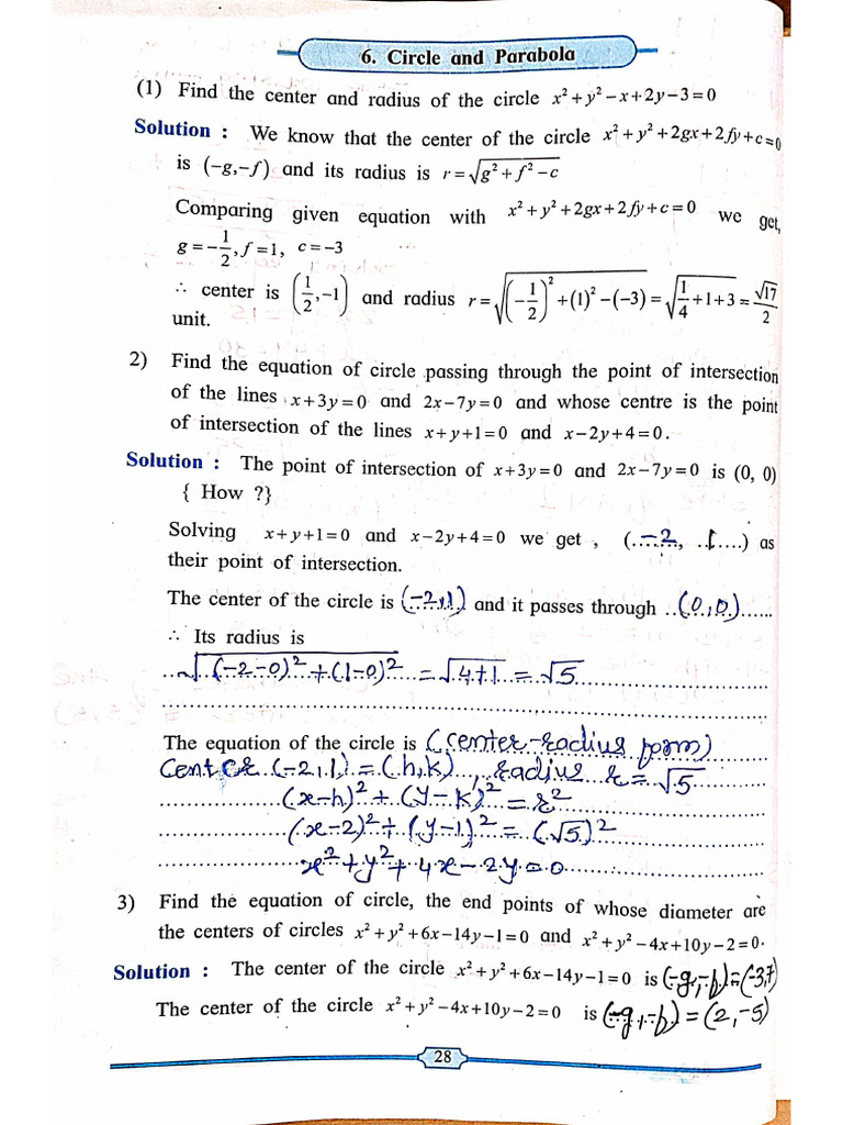 11 Sci PR 6. Circle and Parabola | PDF