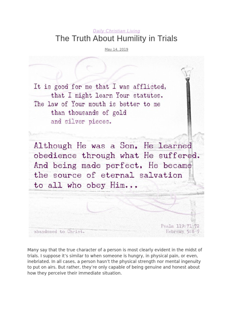 Daily Christian Living - The Truth About Humility in Trials | PDF ...