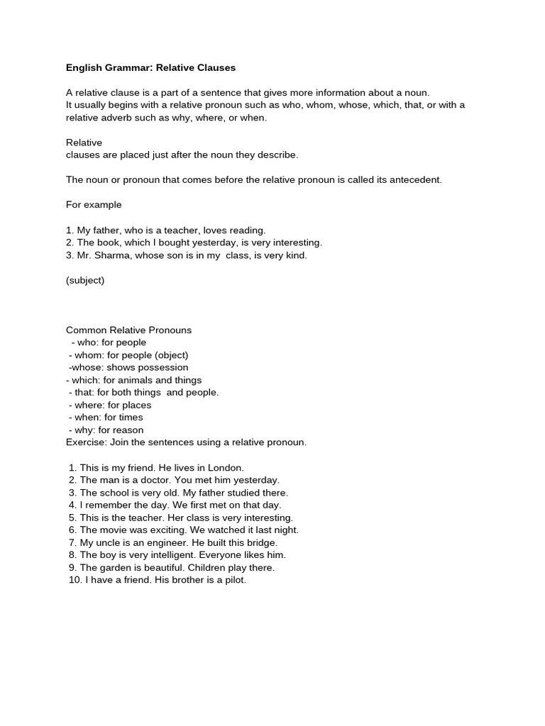 Understanding Relative Clauses in English | PDF