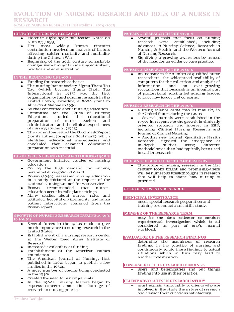 Nursing Research Evolution & Nurse Roles | PDF | Nursing | Science