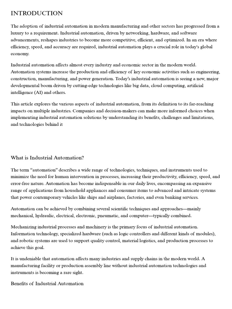 Industrial Automation: Benefits & Impact | PDF | Automation