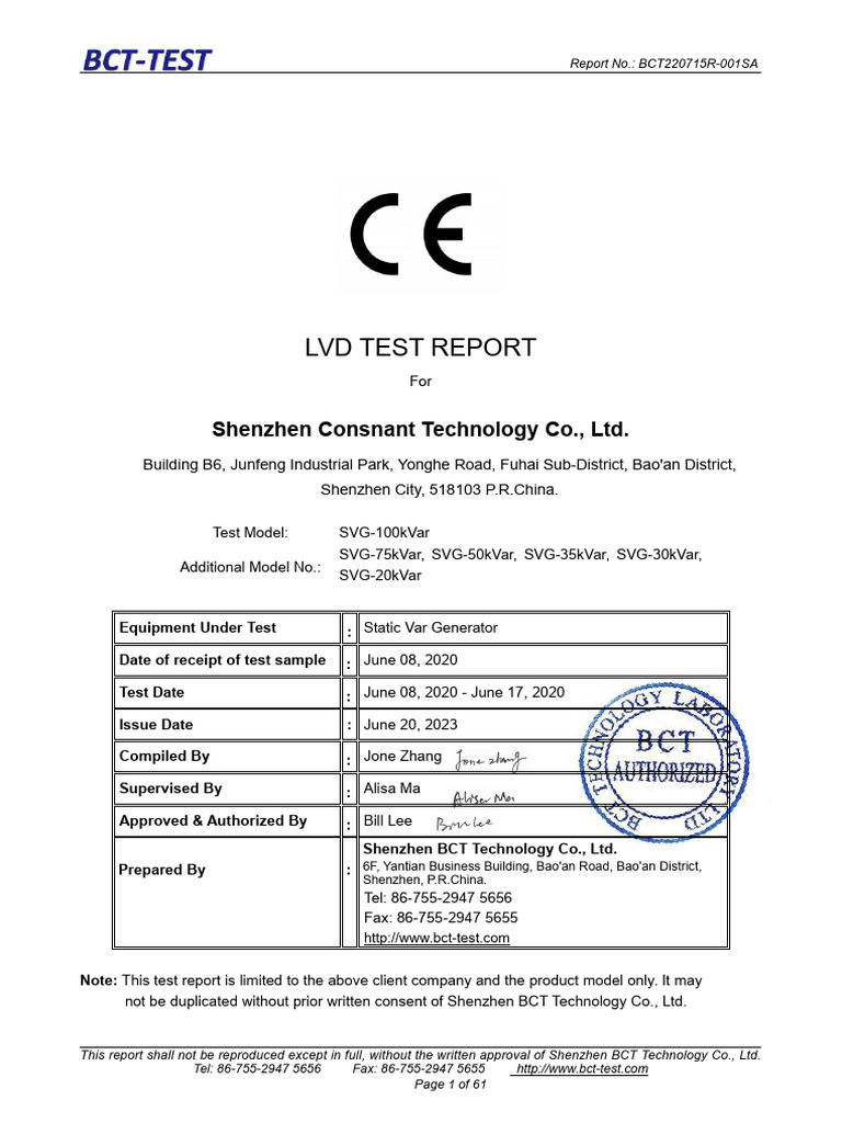 LVD Test Report for Static Var Generator | PDF | Insulator (Electricity ...