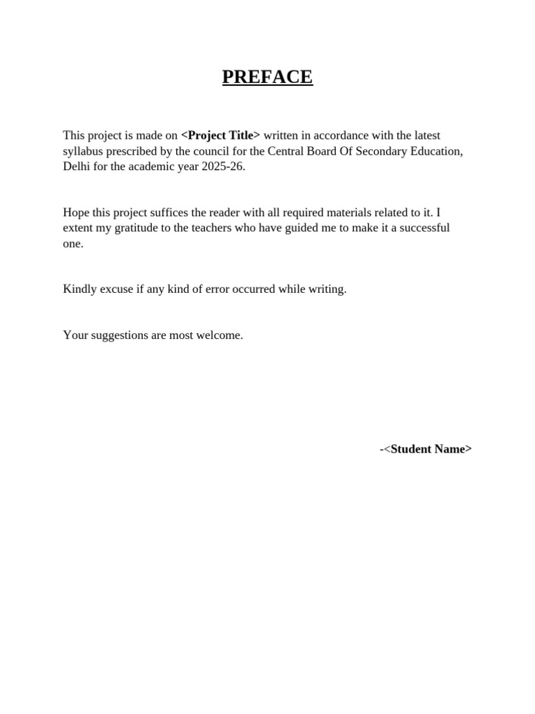 Preface for Class 12 Physics Project | PDF