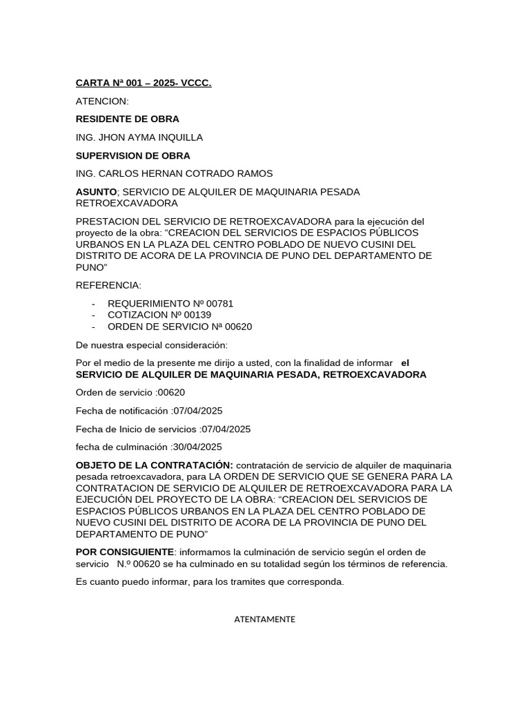 Alquiler de Retroexcavadora en Puno | PDF