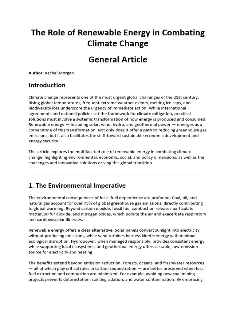 Renewable Energy's Impact on Climate Change | PDF | Renewable Energy ...