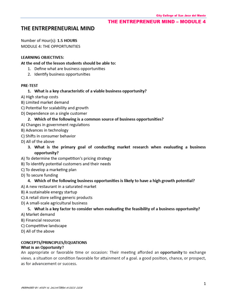 Identifying Business Opportunities Module | PDF | Entrepreneurship ...