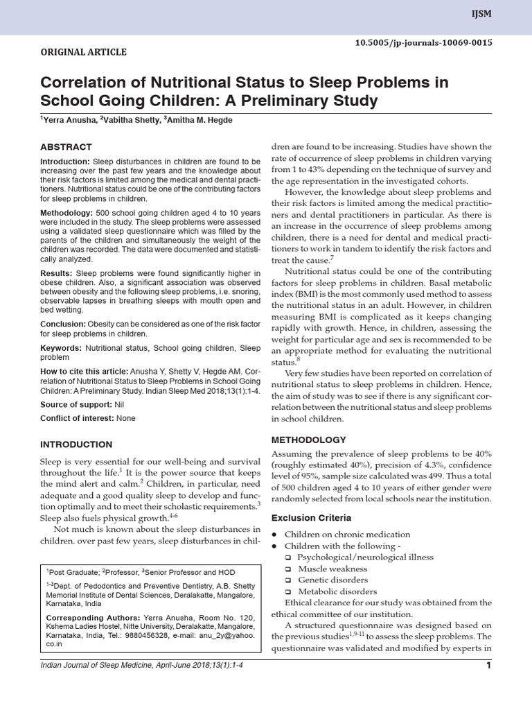 Nutritional Status and Sleep Issues in Kids | PDF | Sleep Disorder ...