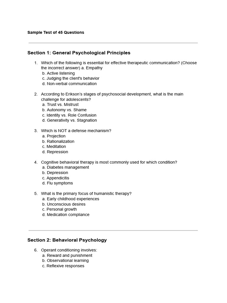 45 Psychology Test Questions and Answers | PDF | Generalized Anxiety ...