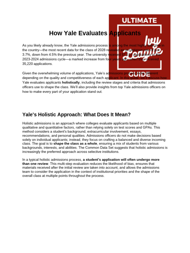 Yale Admissions Process Explained | PDF | University And College ...