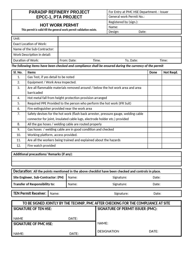 4.hot Work Permit Rev-2 | PDF | Welding | Construction