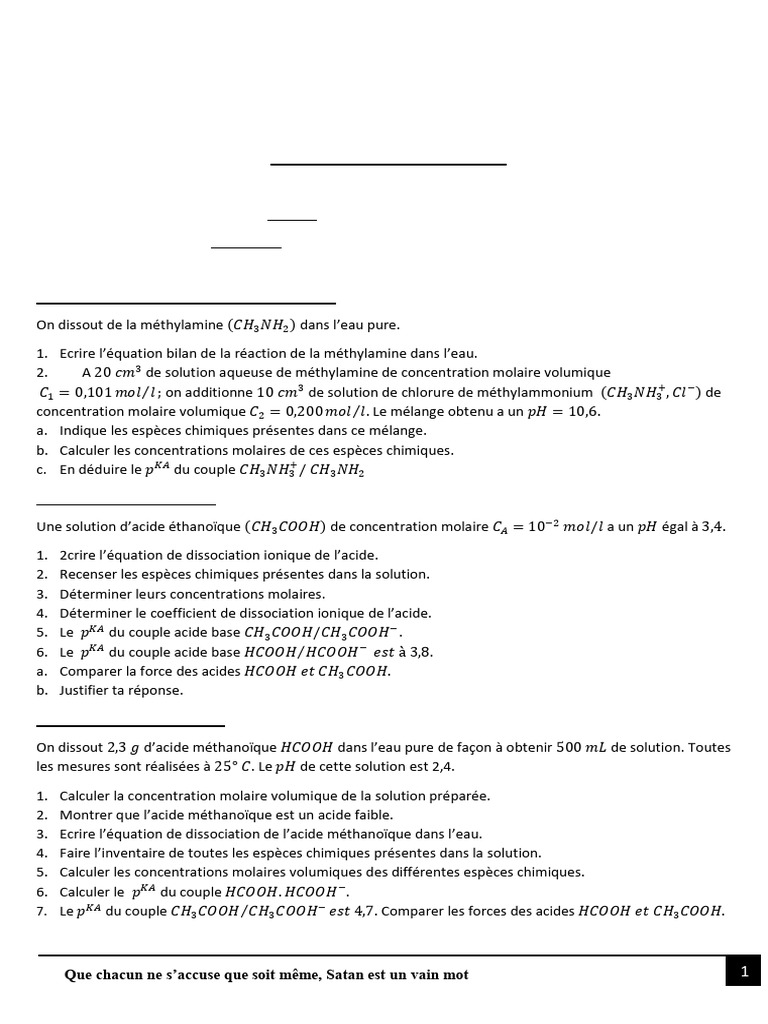 Travaux dirigés de chimie : solutions ioniques | PDF | Concentration ...
