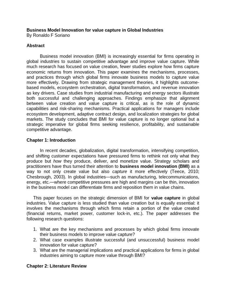Business Model Innovation for Value Capture | PDF | Business Model ...