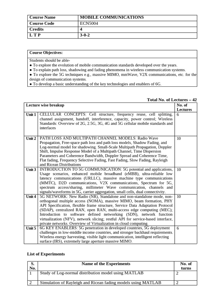 Mobile Communications Course Overview | PDF | Cellular Network | Wireless