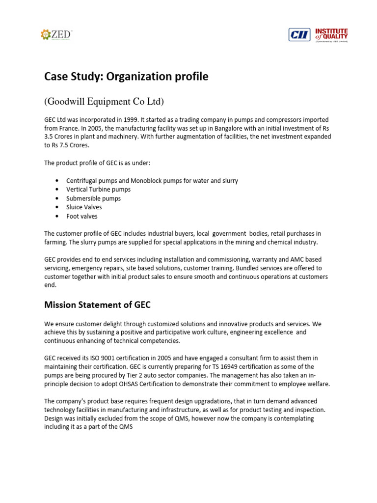 Case Study 01 - Organization Profile v2 | PDF | Electric Motor | Pump