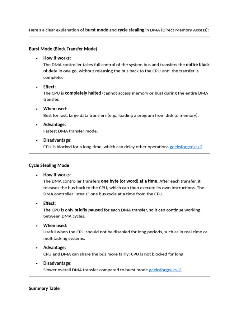 DMA Burst Mode vs Cycle Stealing | PDF | Central Processing Unit ...