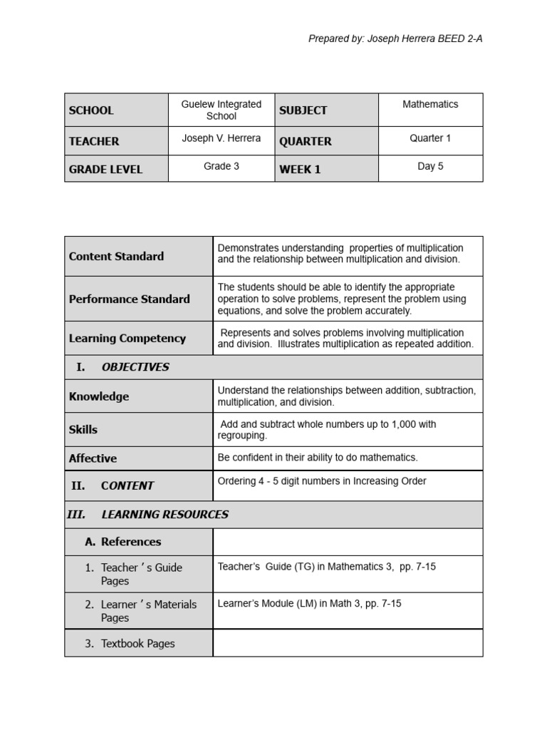 DLP Mathematics 3, Examination | PDF | Multiplication | Learning
