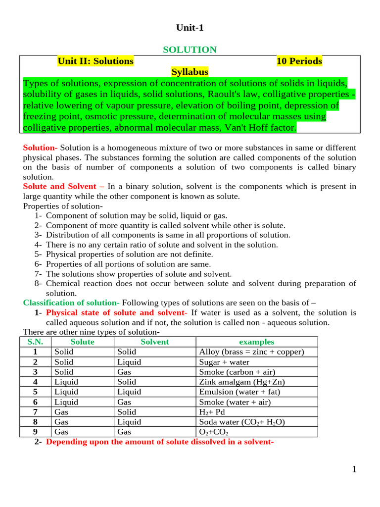 Types and Properties of Solutions | PDF | Osmosis | Solubility