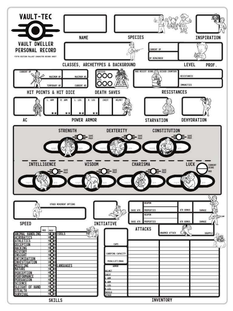 Fallout 5E Character Record Sheet | PDF | Gaming | Role Playing Games