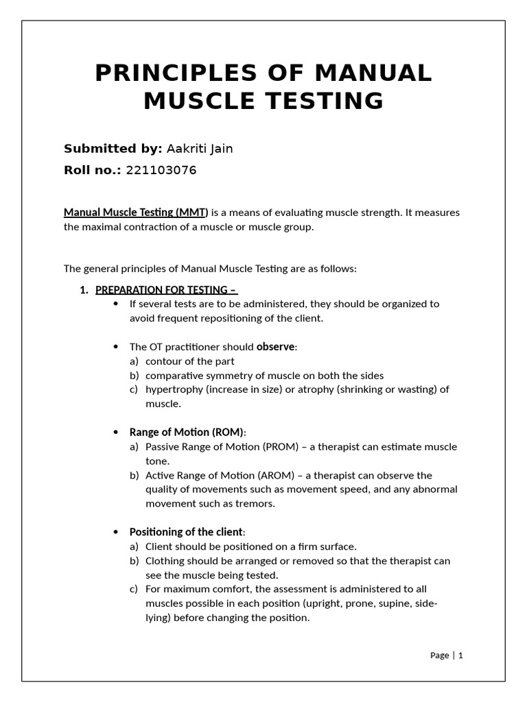 Manual Muscle Testing Principles | PDF | Anatomical Terms Of Motion ...