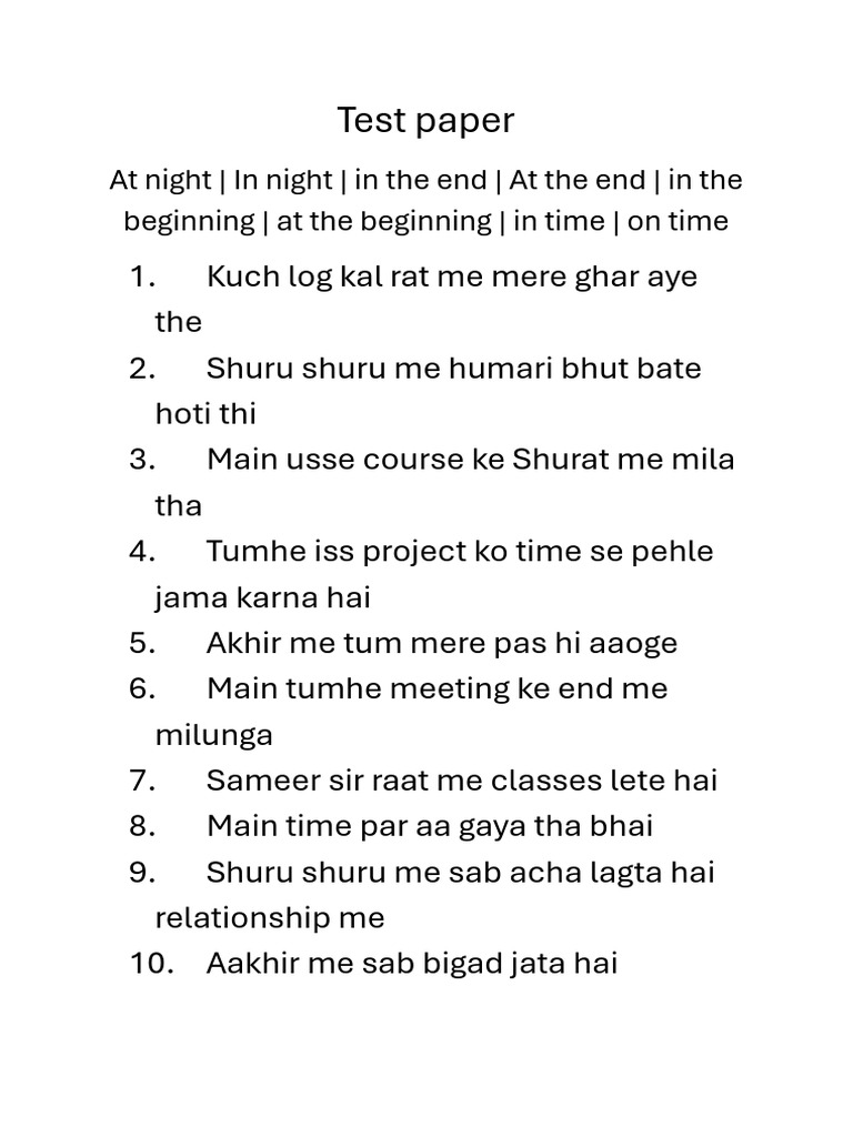 Time Expressions in Hindi Sentences | PDF