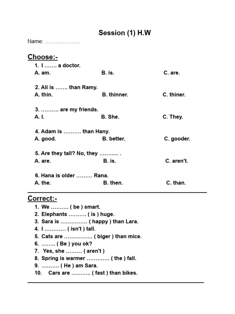English Grammar Homework Session 1 | PDF