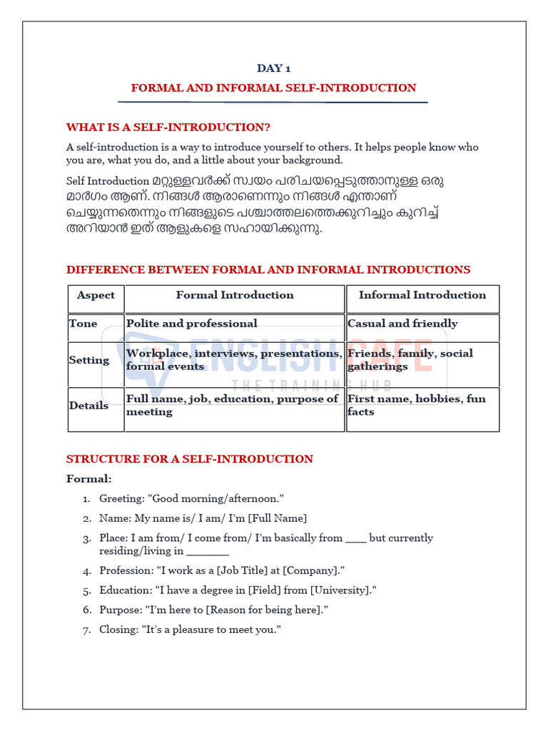 Self-Introduction Guide for Students | PDF