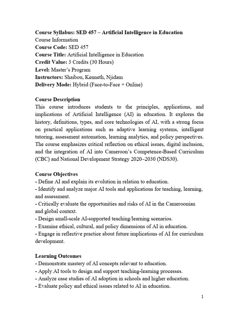 AI in Education Course Syllabus | PDF | Artificial Intelligence ...