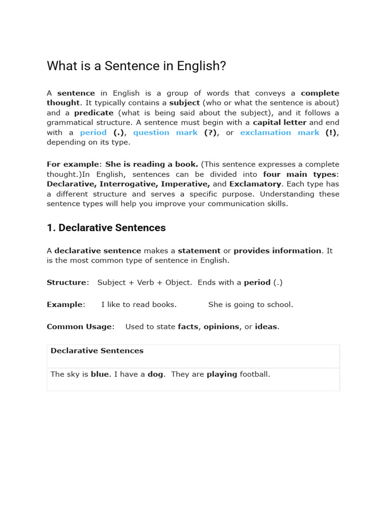 Understanding Sentence Types in English | PDF | Sentence (Linguistics ...