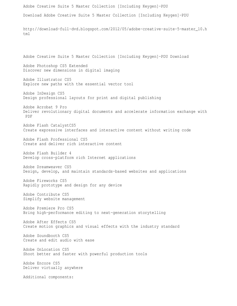Adobe Creative Suite 5 Master Collection Including Keygen Pdu Download Full Pack Free Adobe Creative Suite Adobe Flash