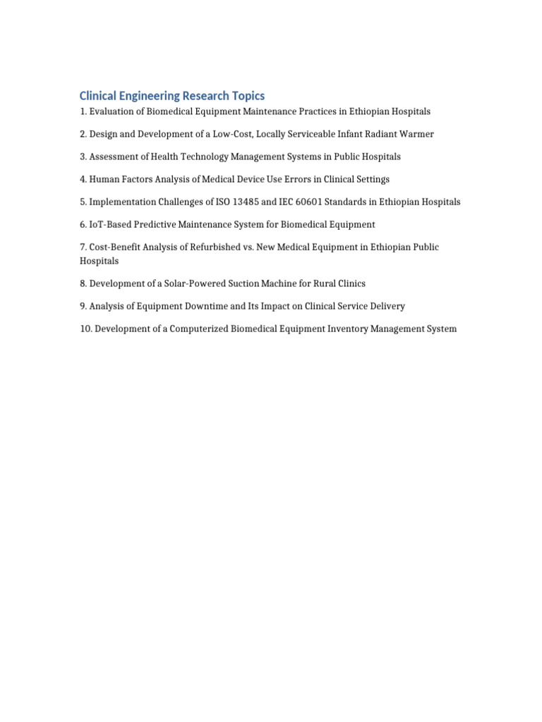 Clinical Engineering Research Topics | PDF
