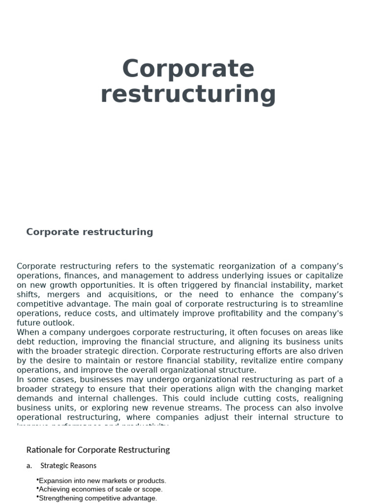 Understanding Corporate Restructuring | PDF | Restructuring | Debt