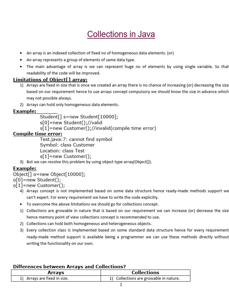 Java Collections vs Arrays Explained | PDF | Boolean Data Type | Class ...