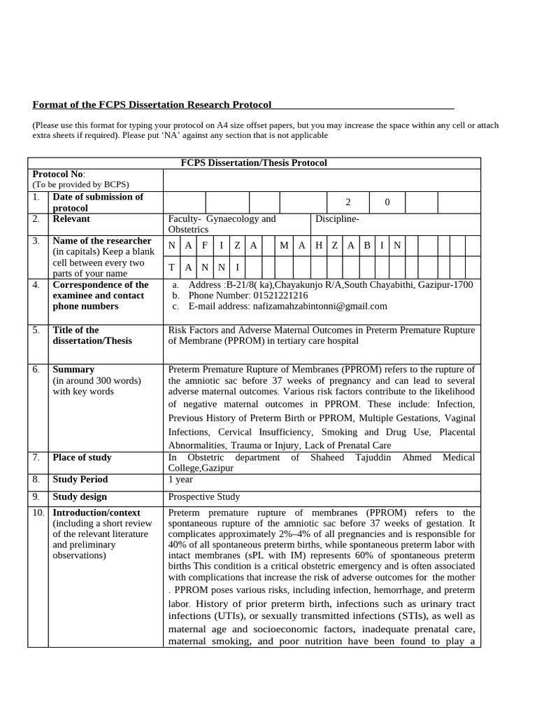 FCPS Dissertation Protocol on PPROM Risks | PDF | Preterm Birth ...