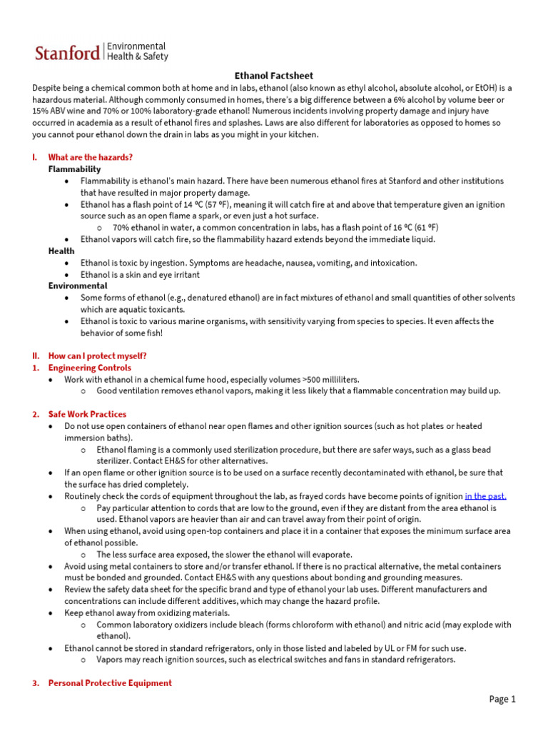 Ethanol Safety and Hazard Management Guide | PDF | Ethanol