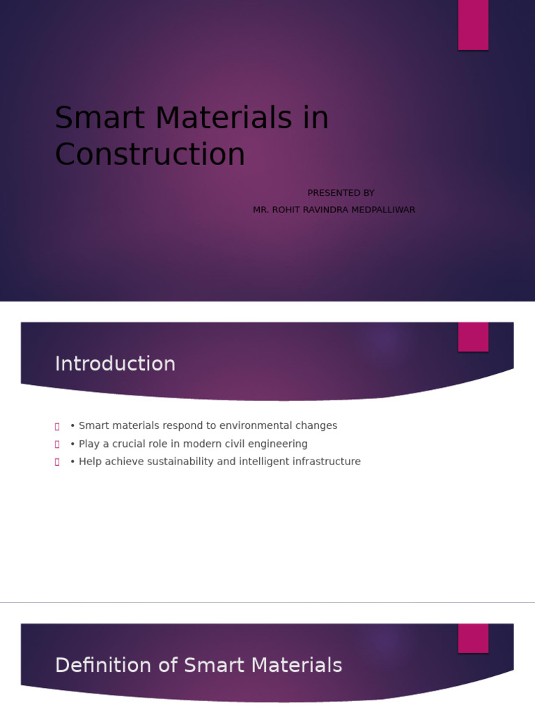 Smart Materials for Sustainable Construction | PDF