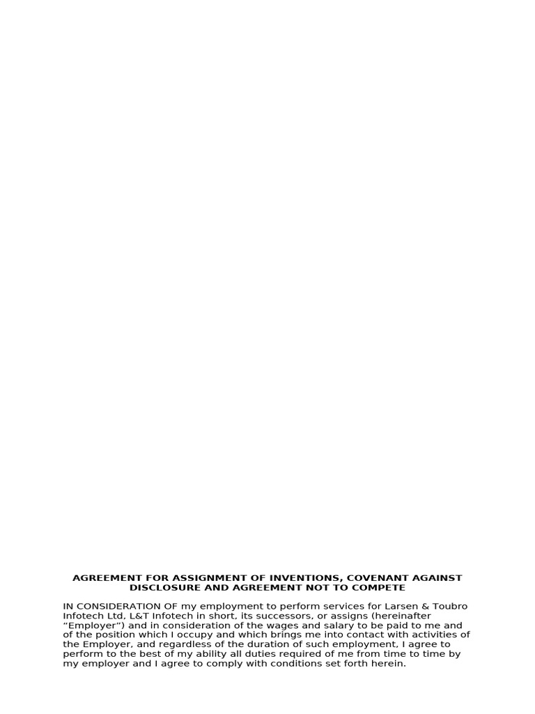 Invention Assignment and Non-Compete Agreement | PDF | Employment ...