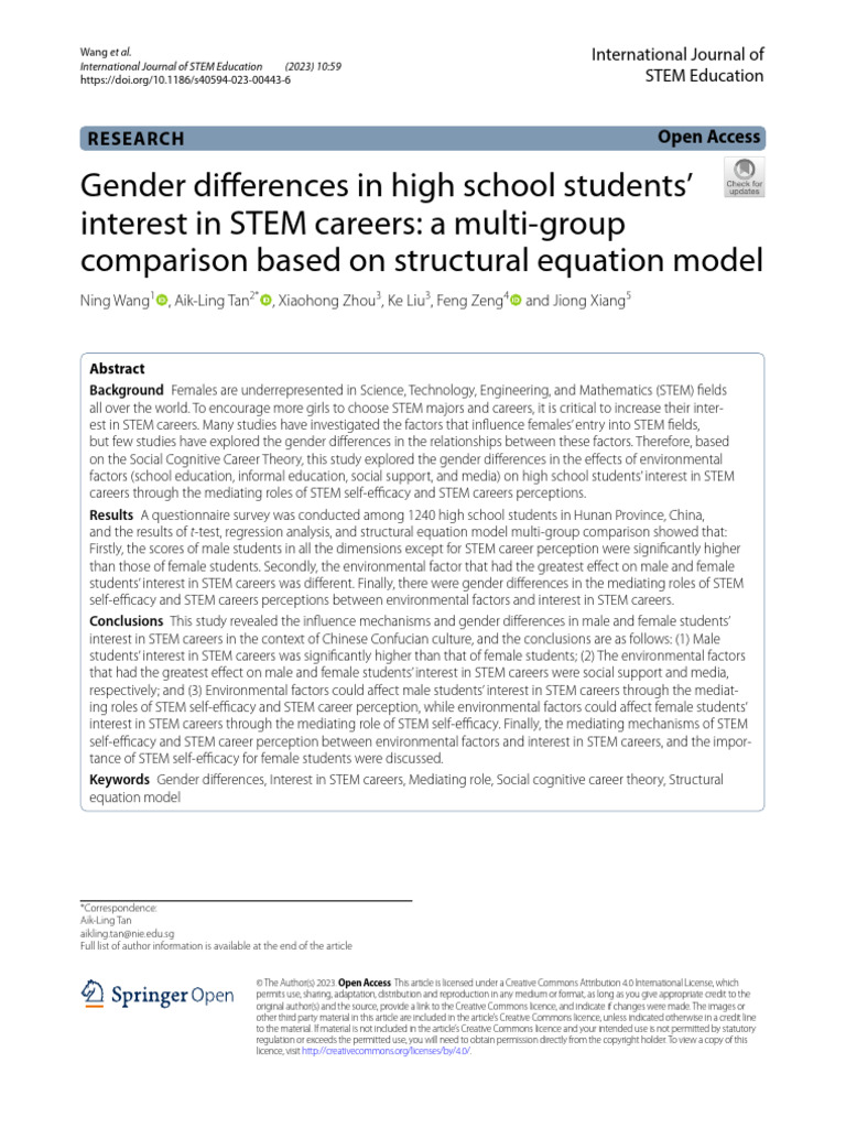 Gender Differences in STEM Career Interest | PDF | Self Efficacy ...