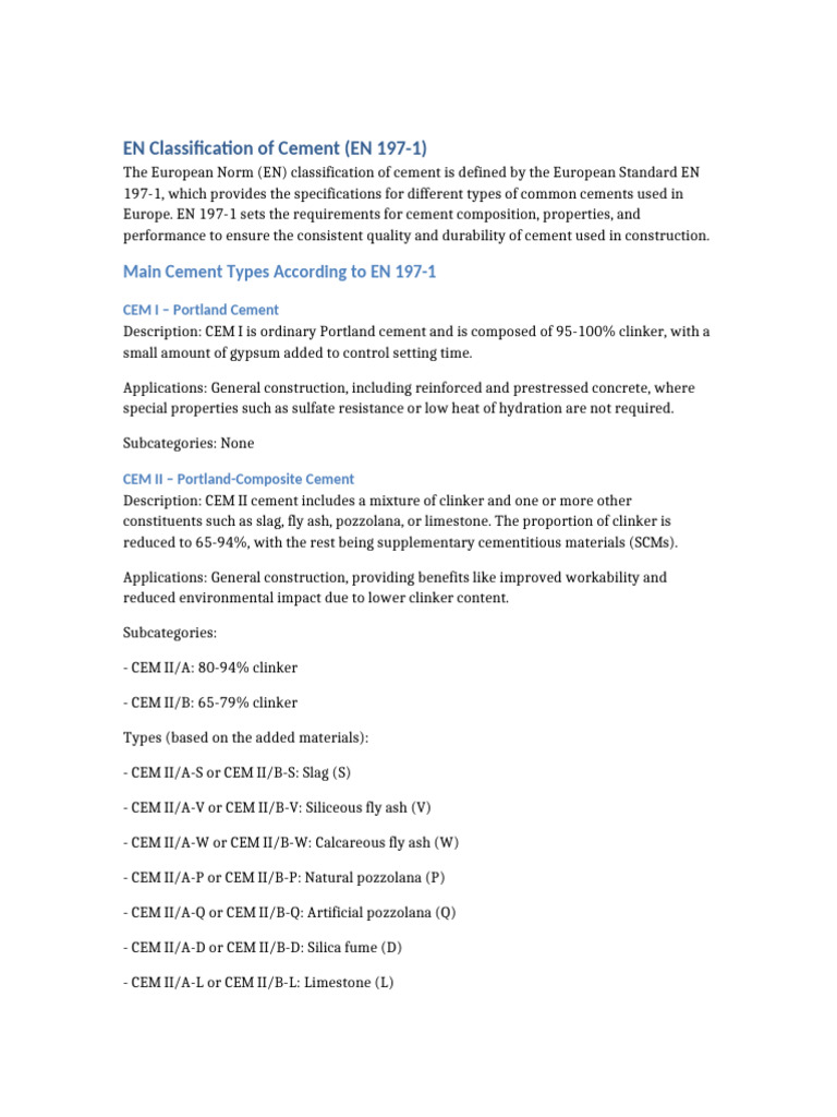CEM II Classification in EN 197-1 | PDF | Cement | Concrete