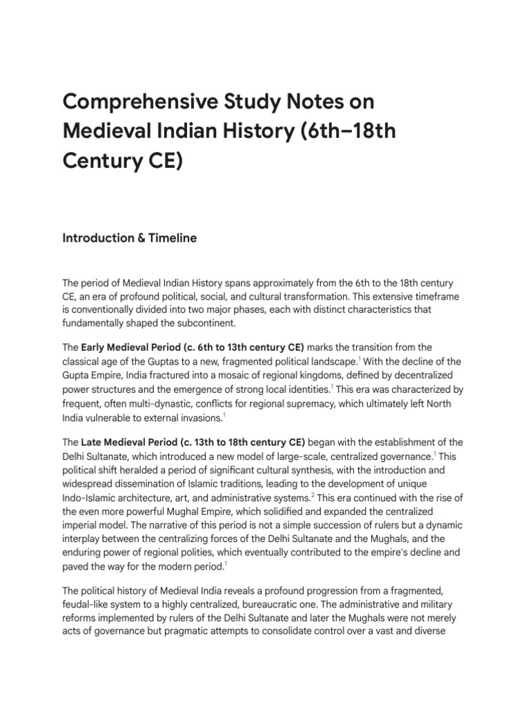 Medieval Indian History Study Notes | PDF | Mughal Empire | Bhakti