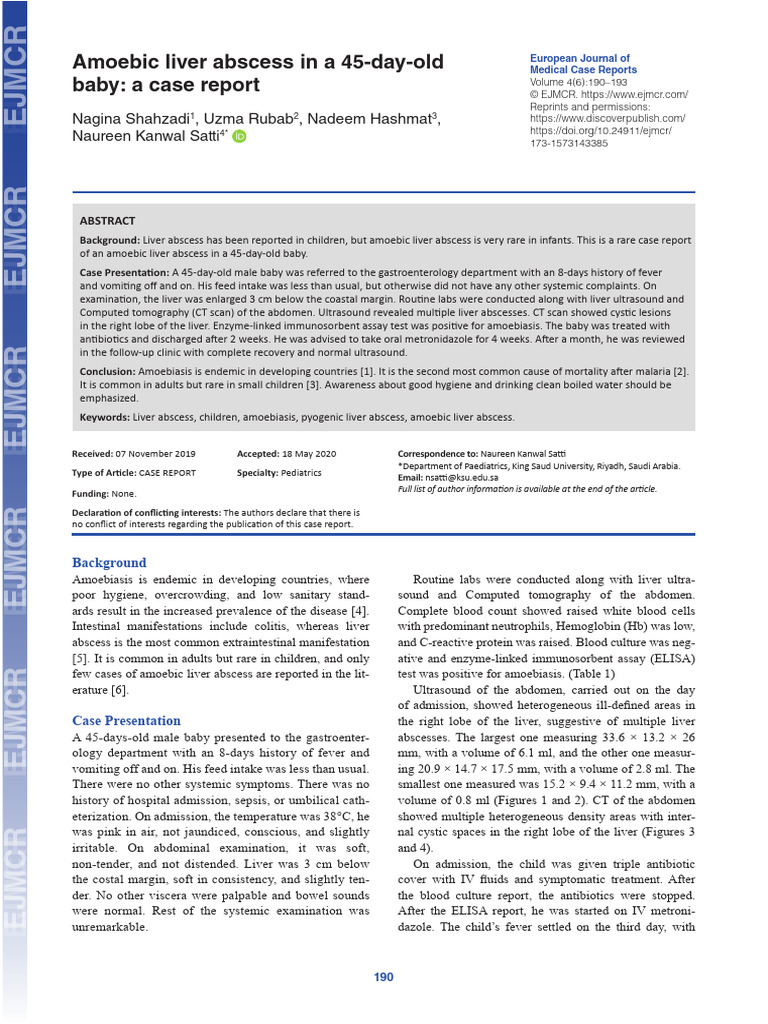 Amoebic Liver Abscess in Infant Case Report | PDF | Medicine | Immunology