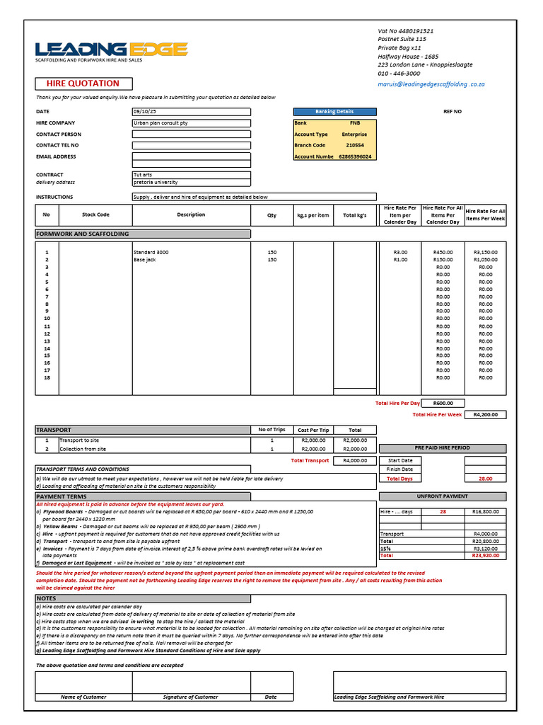 Scaffolding Hire Quotation Details | PDF | Scaffolding