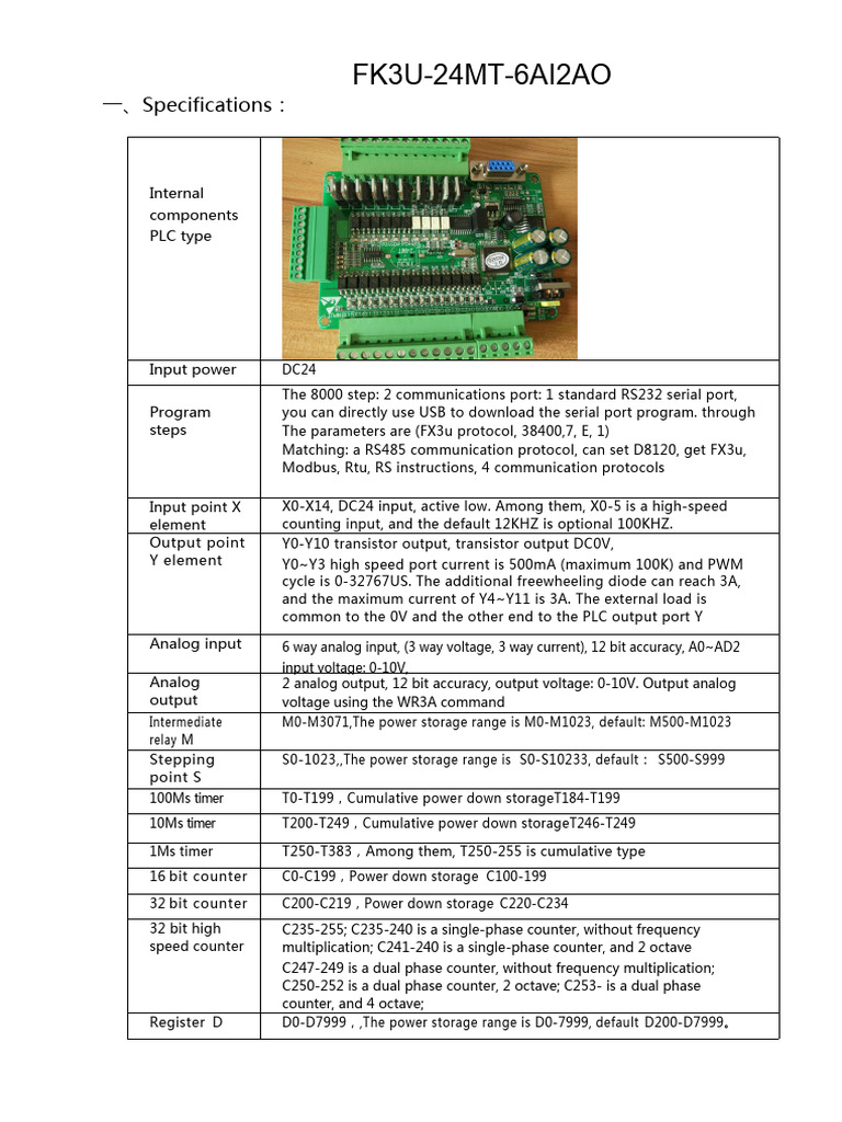 FK3U-24MT Wiring Diagram Overview | PDF | Programmable Logic Controller ...