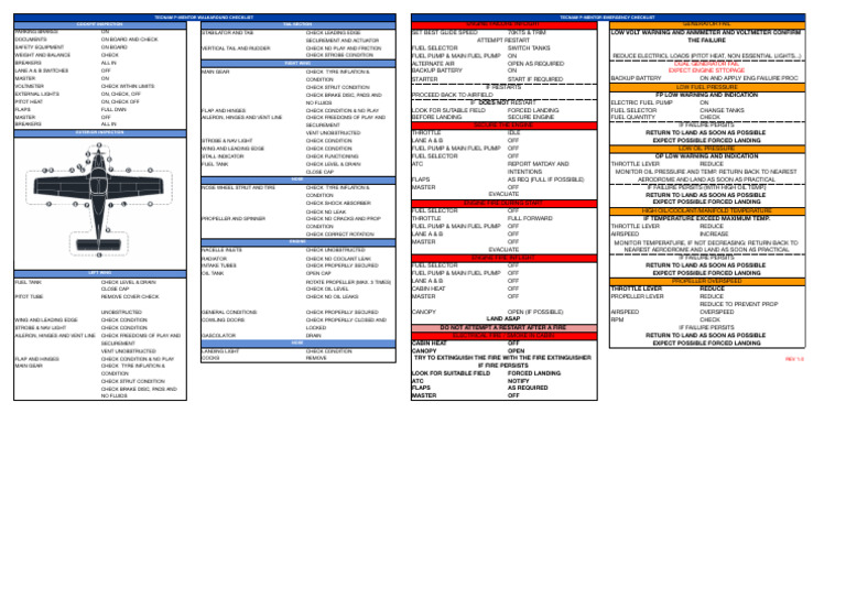 TECNAM P-Mentor Safety Checklists | PDF | Flap (Aeronautics) | Brake