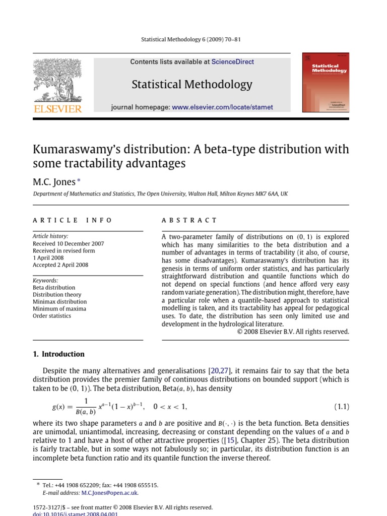 Kumaraswamy's Distribution A Beta-Type Distribution With | PDF ...