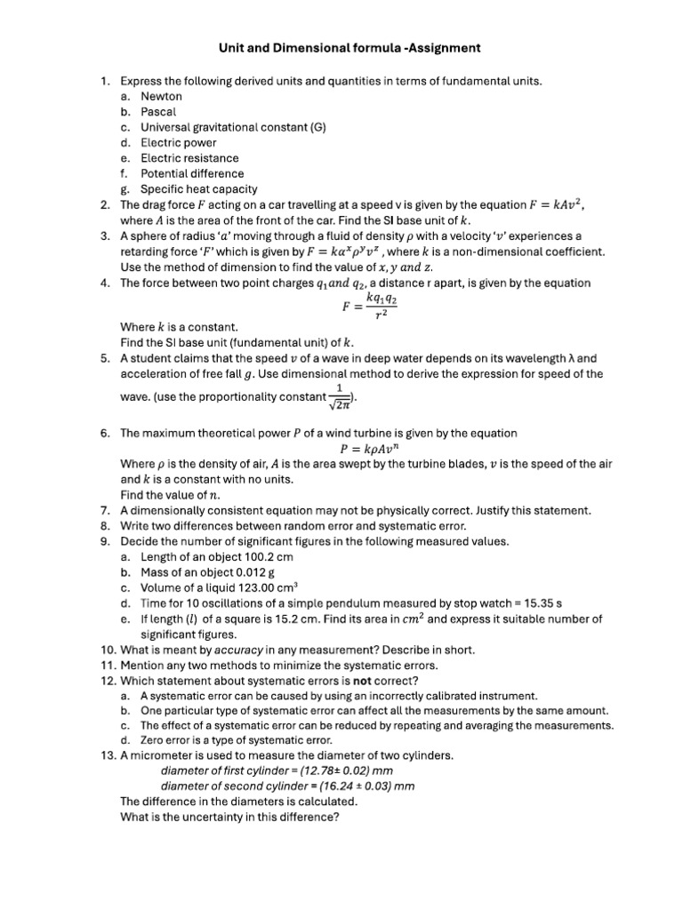 Unit and Dimension | PDF