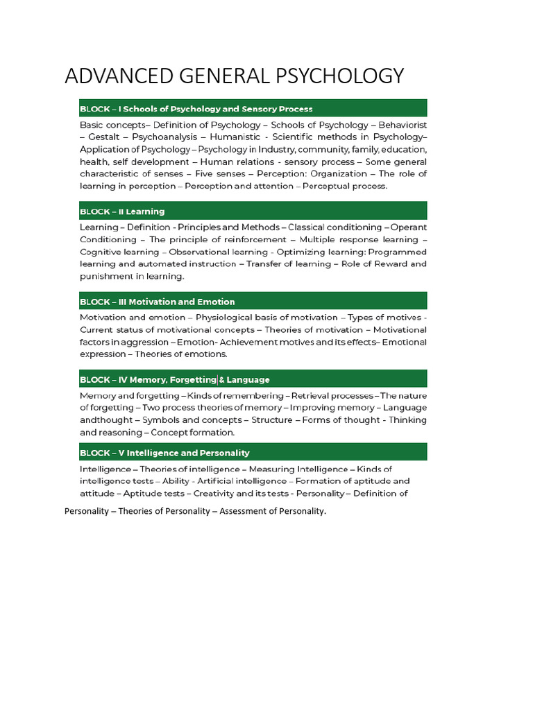 Advanced Psychology: Key Concepts & Theories | PDF | Perception ...