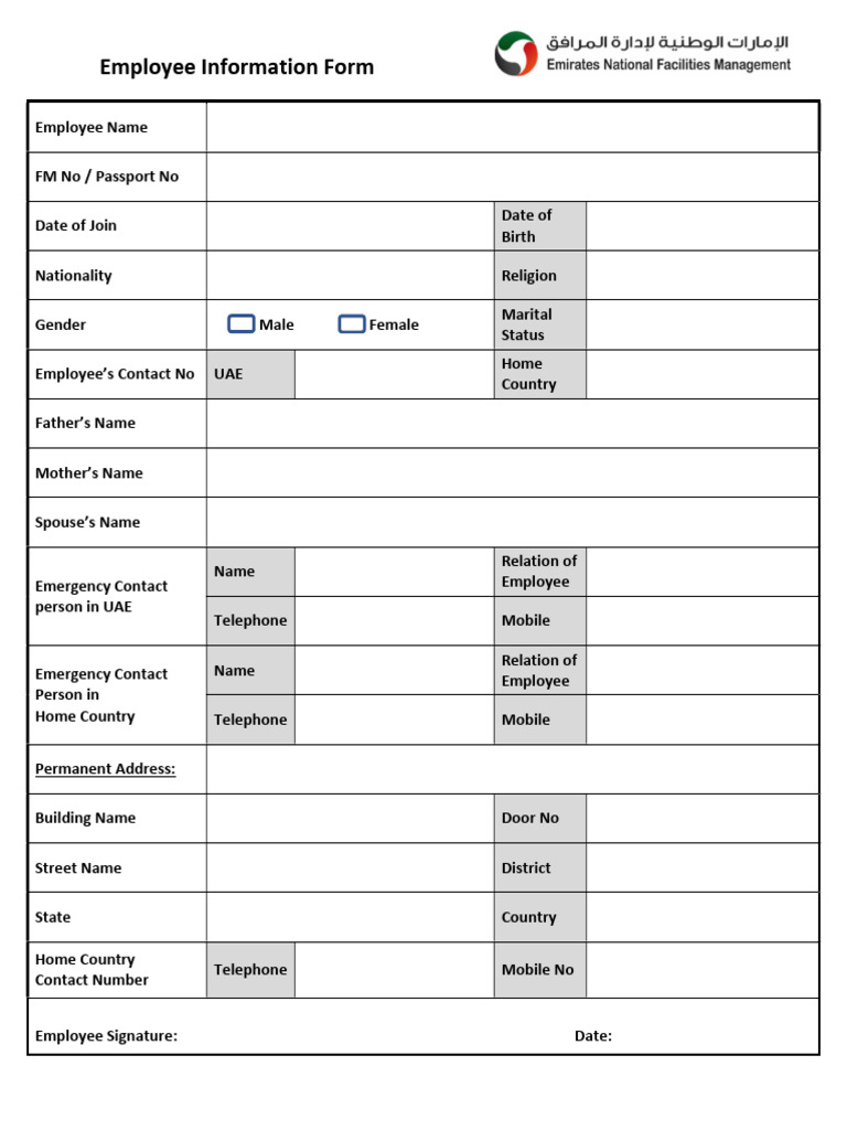 Employee Infomation Form | PDF