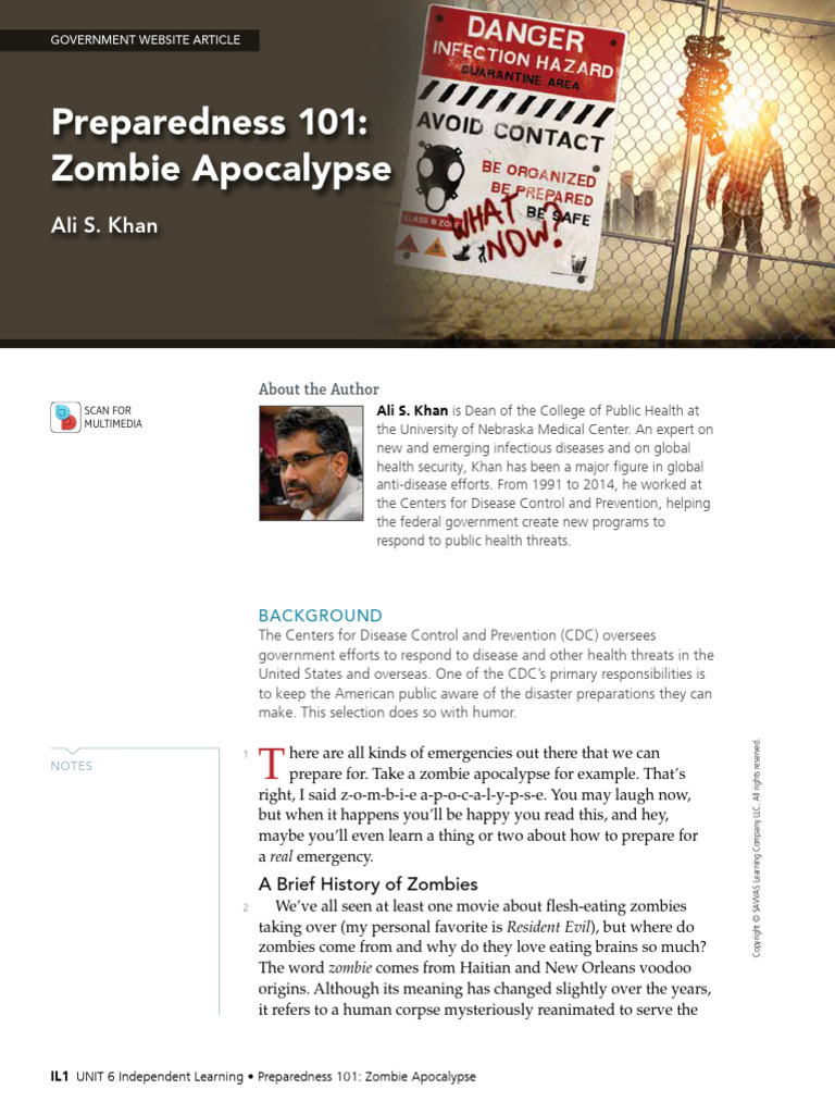 Preparing for a Zombie Apocalypse | PDF | Zombies | Centers For Disease ...