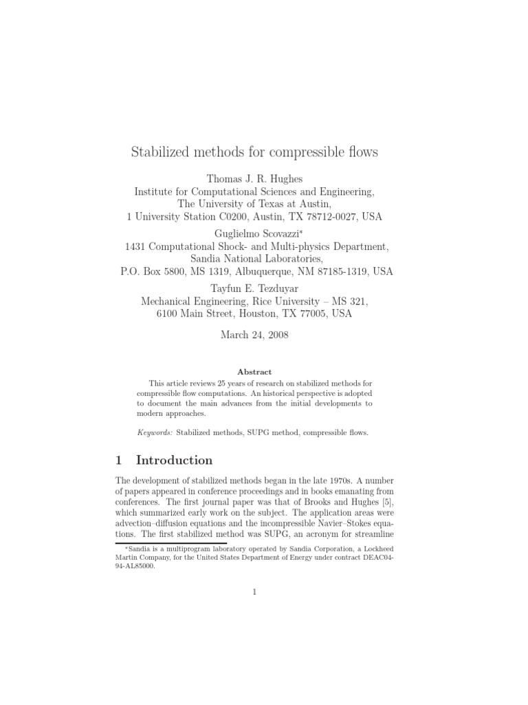Stabilized Methods For Compressible Flows | PDF | Fluid Dynamics | Flux